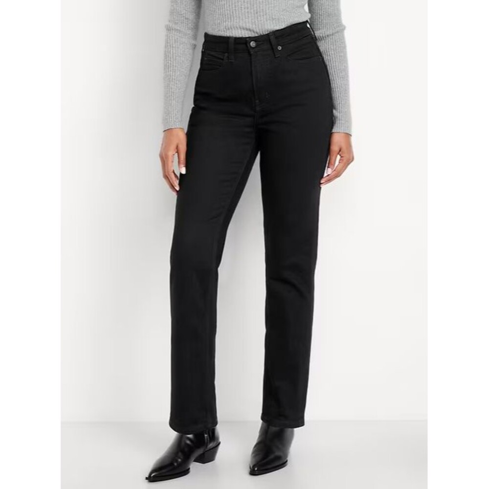 Old Navy Curvy Extra High Rise Straight Jeans Women 14 Petite Black NEW